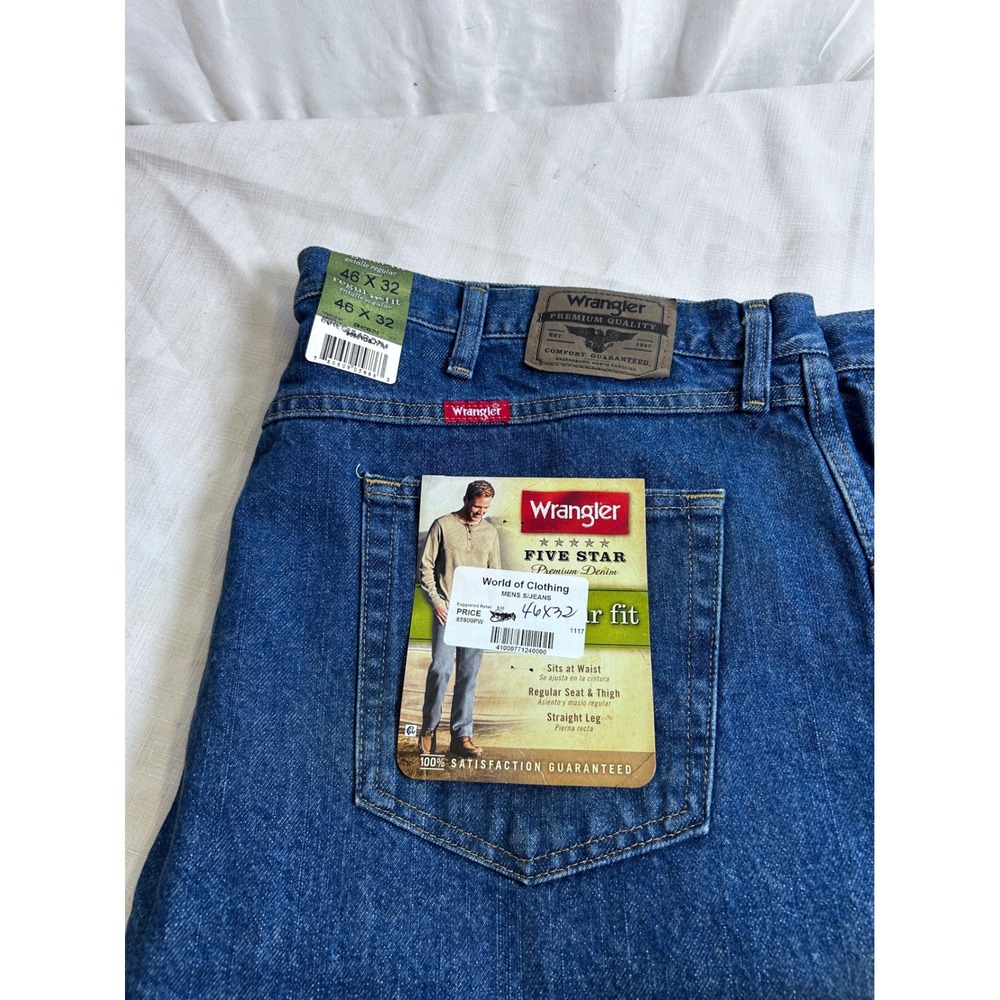 Wrangler Jeans 46x32 Blue Five Star Regular Fit Straight Leg Mens